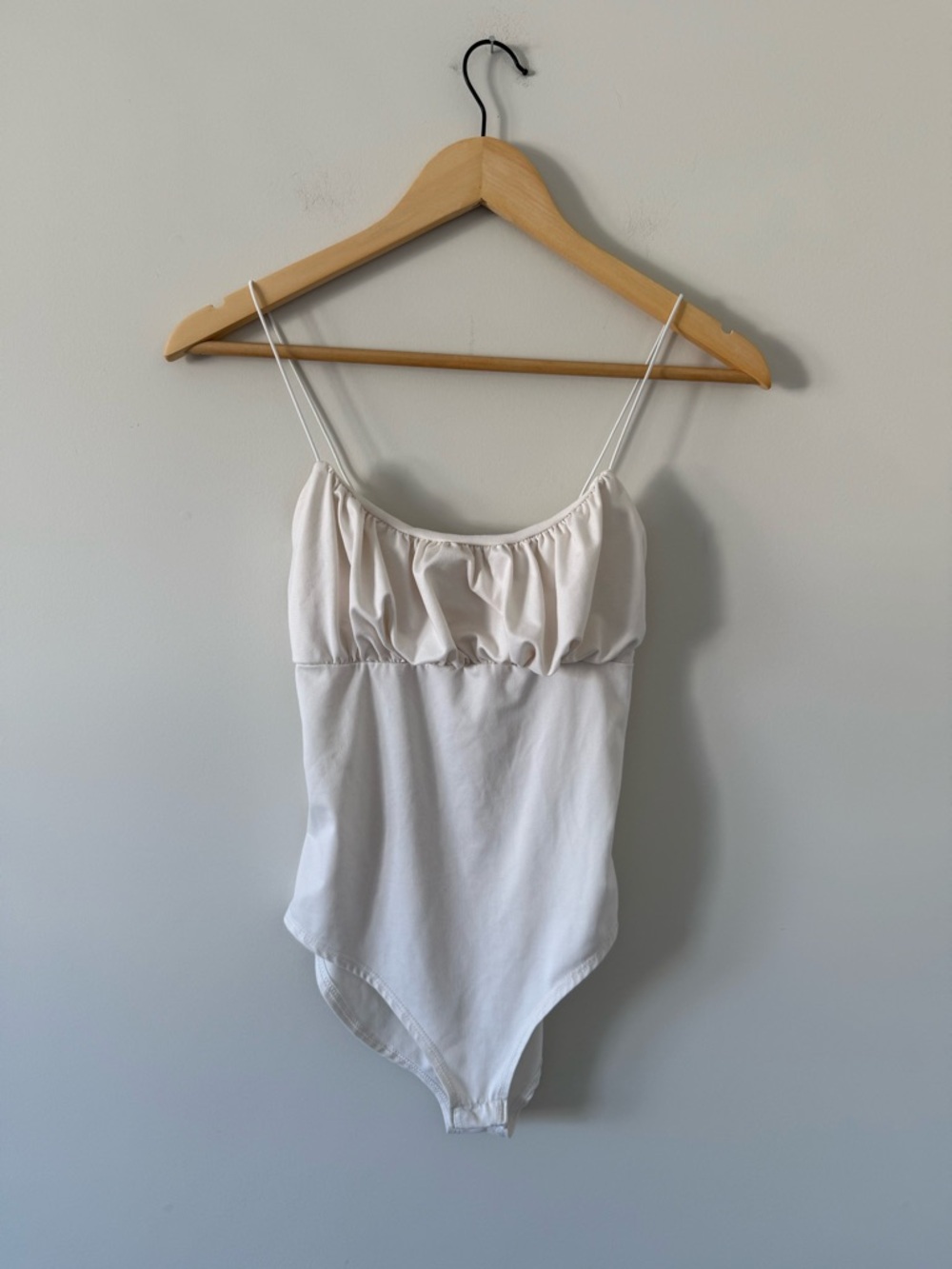 Cream Ruched Bust Spaghetti-Strap Bodysuit (size XS) - Picture 1 of 4